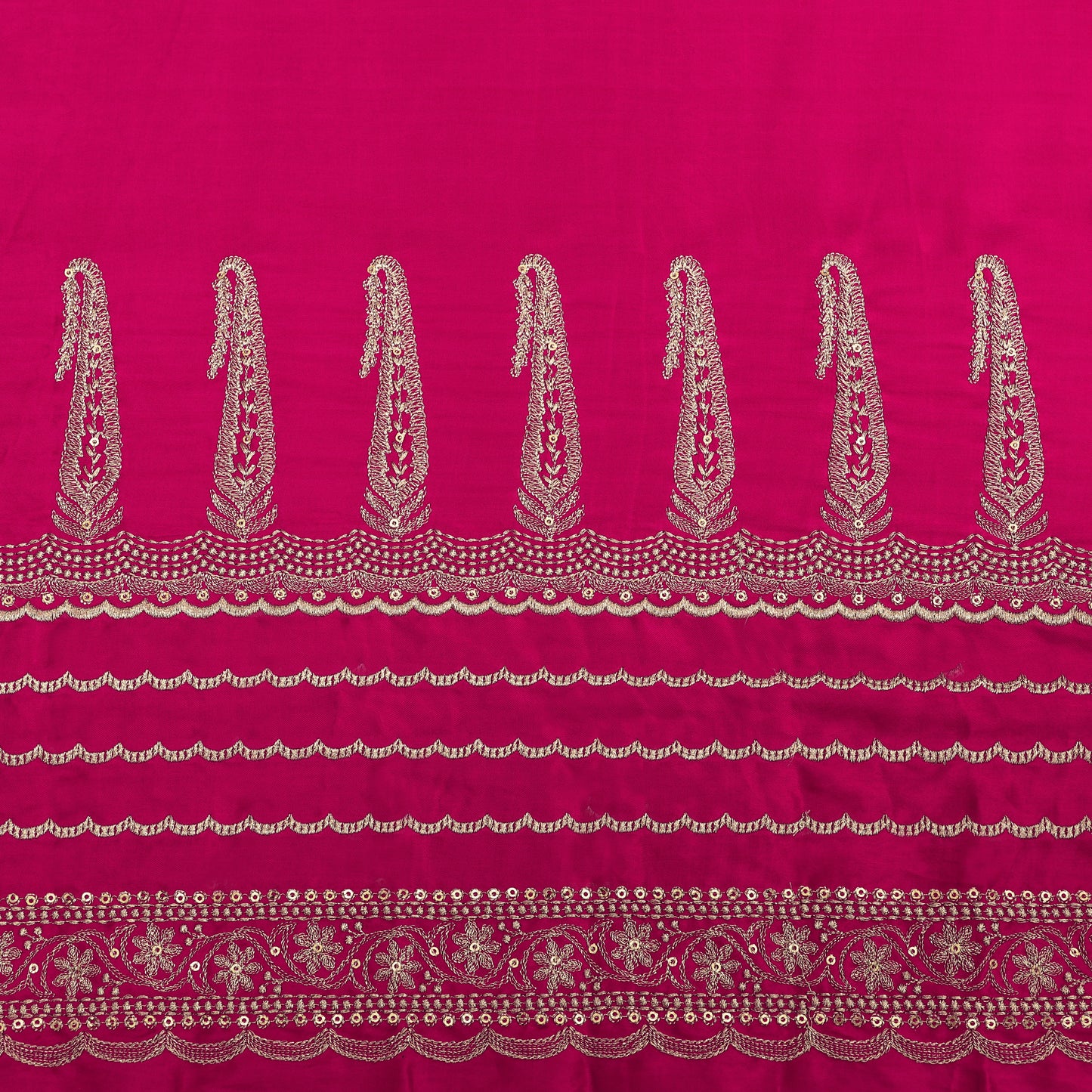 Dark Pink Color  Silk Embroidery Fabric