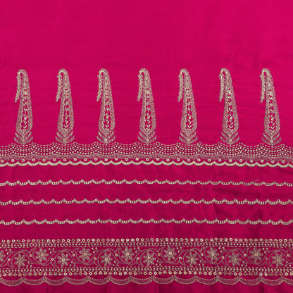 Dark Pink Color  Silk Embroidery Fabric