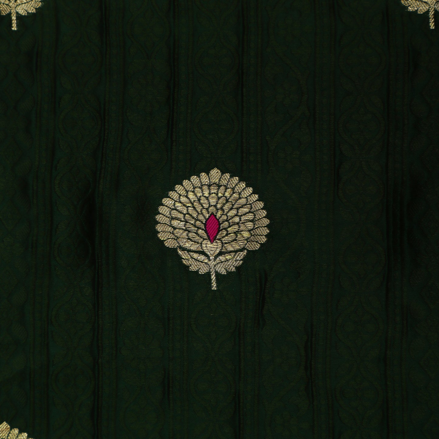 Bottle Green Color Katan Meena Brocade Fabric