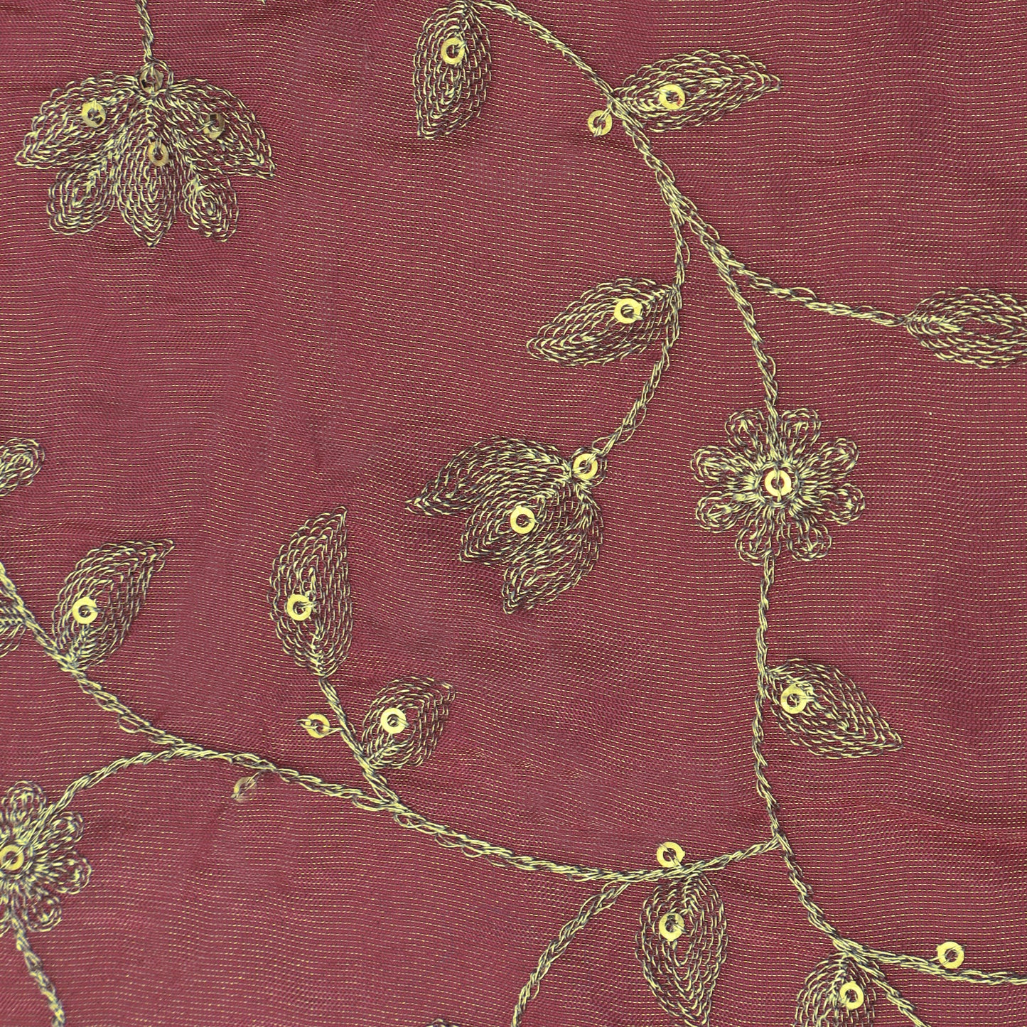 Magenta Color Tissue Zari Embroidery Fabric