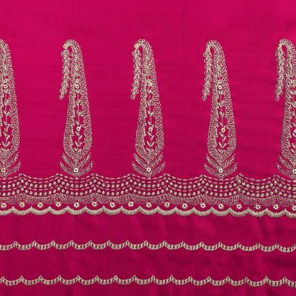 Dark Pink Color  Silk Embroidery Fabric