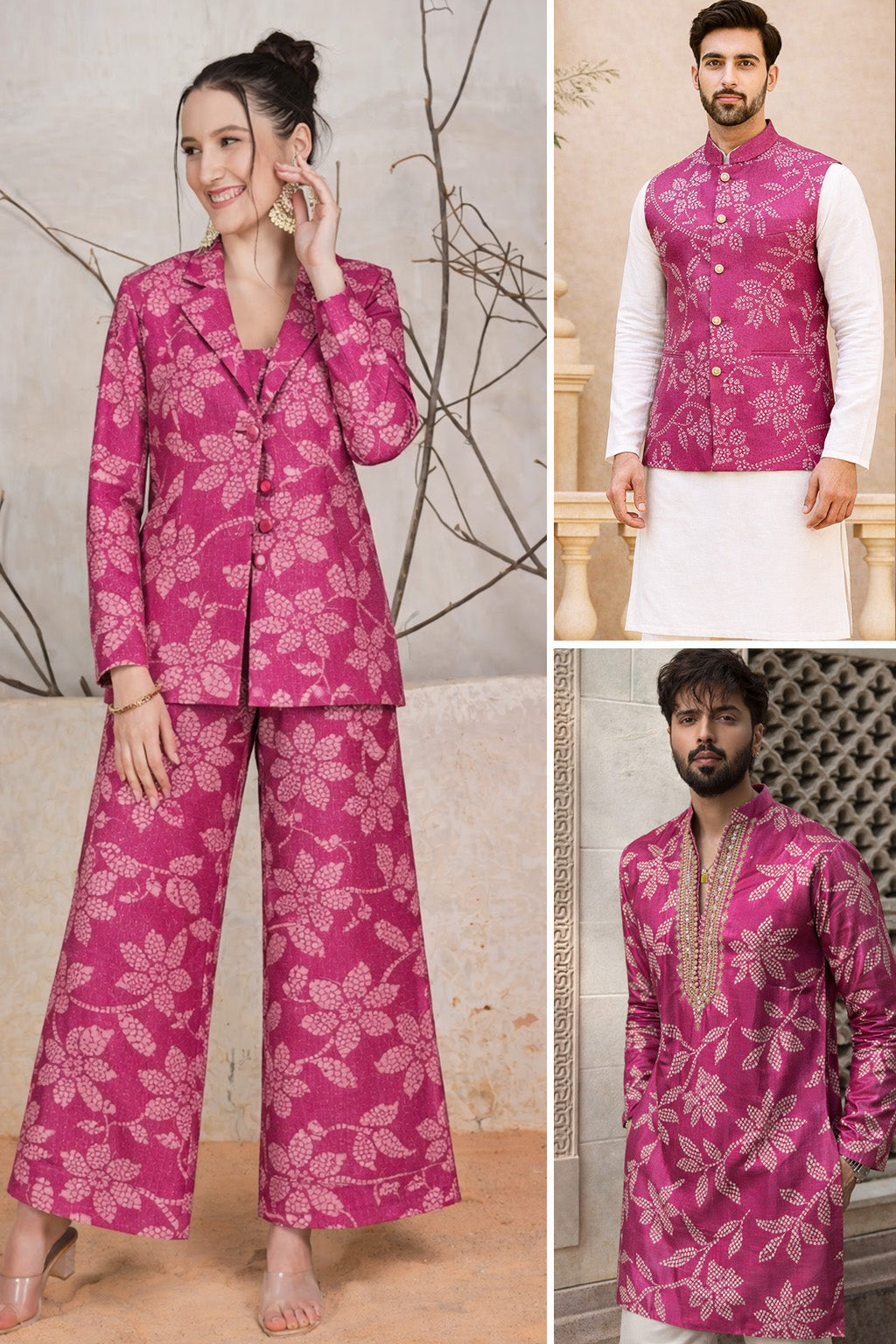 Pink Color Dupion Print Fabric