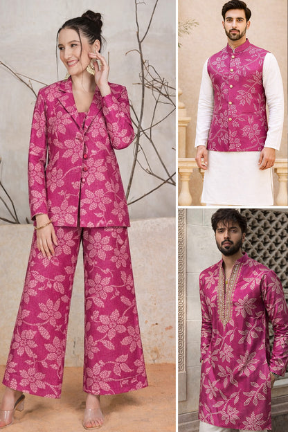 Pink Color Dupion Print Fabric