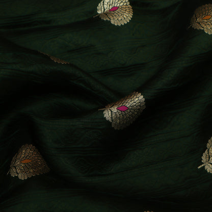 Bottle Green Color Katan Meena Brocade Fabric