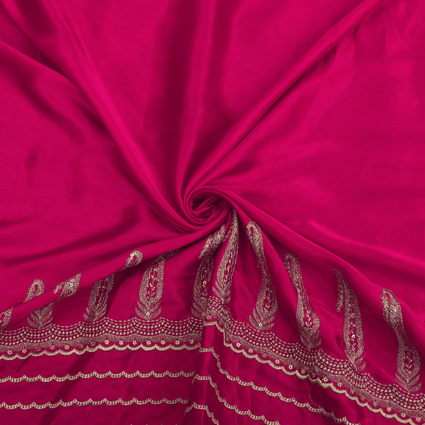 Dark Pink Color  Silk Embroidery Fabric