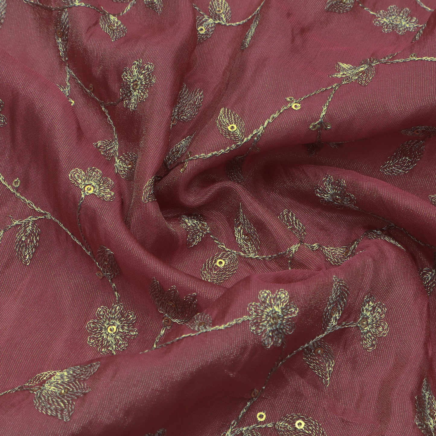 Magenta Color Tissue Zari Embroidery Fabric