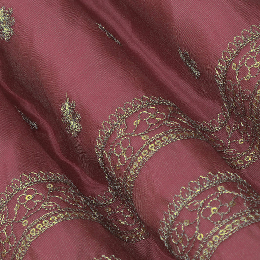 Magenta Color Tissue Zari Embroidery Fabric