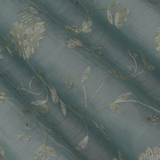 Sky Blue Color Chanderi Embroidery Fabric