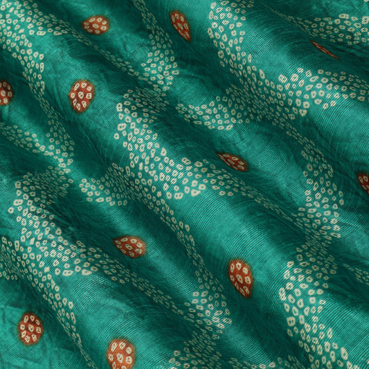 Teal Green Color Dupion Print Fabric