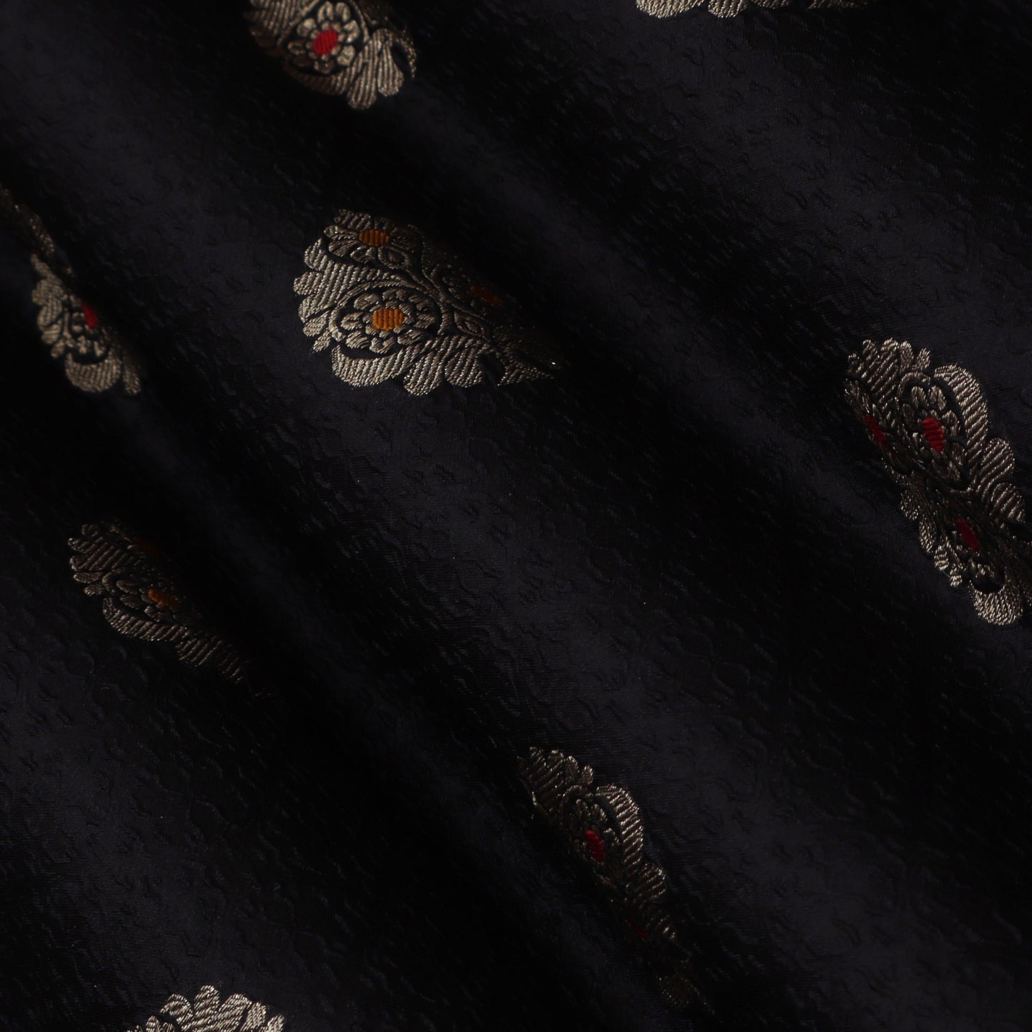 Black Color Katan Meena Brocade Fabric