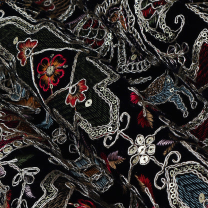 Black Color Velvet Embroidery Fabric