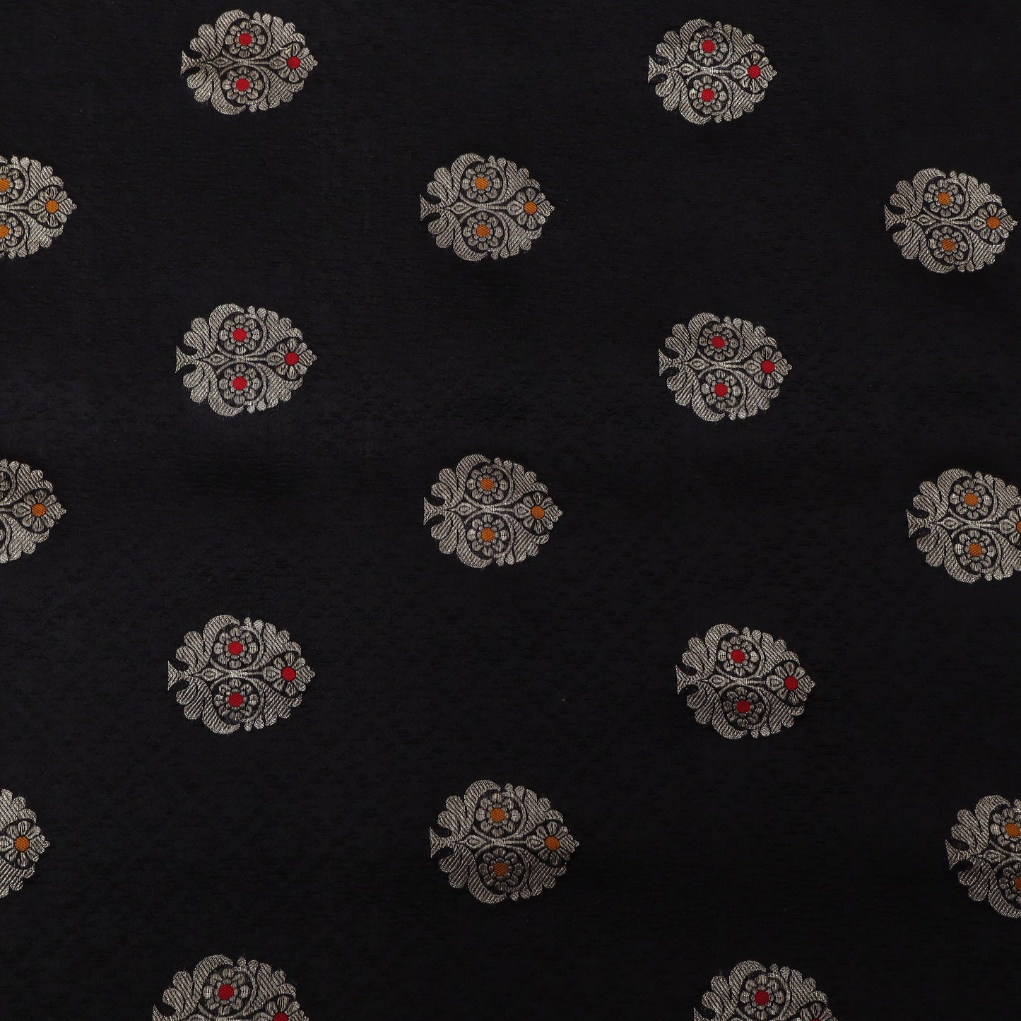 Black Color Katan Meena Brocade Fabric