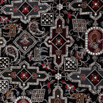 Black Color Velvet Embroidery Fabric