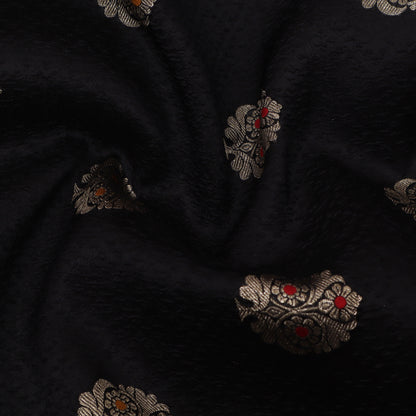 Black Color Katan Meena Brocade Fabric