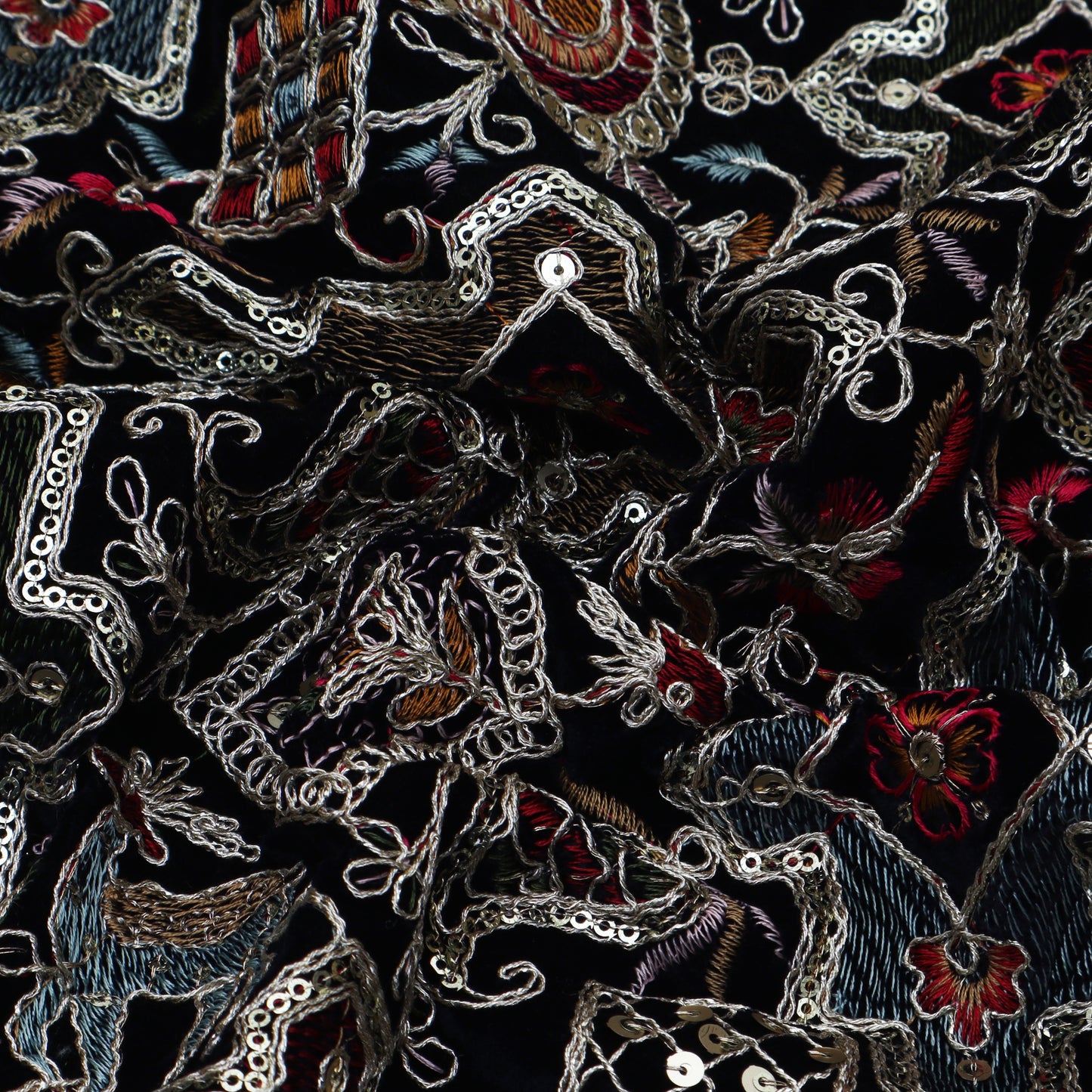 Black Color Velvet Embroidery Fabric