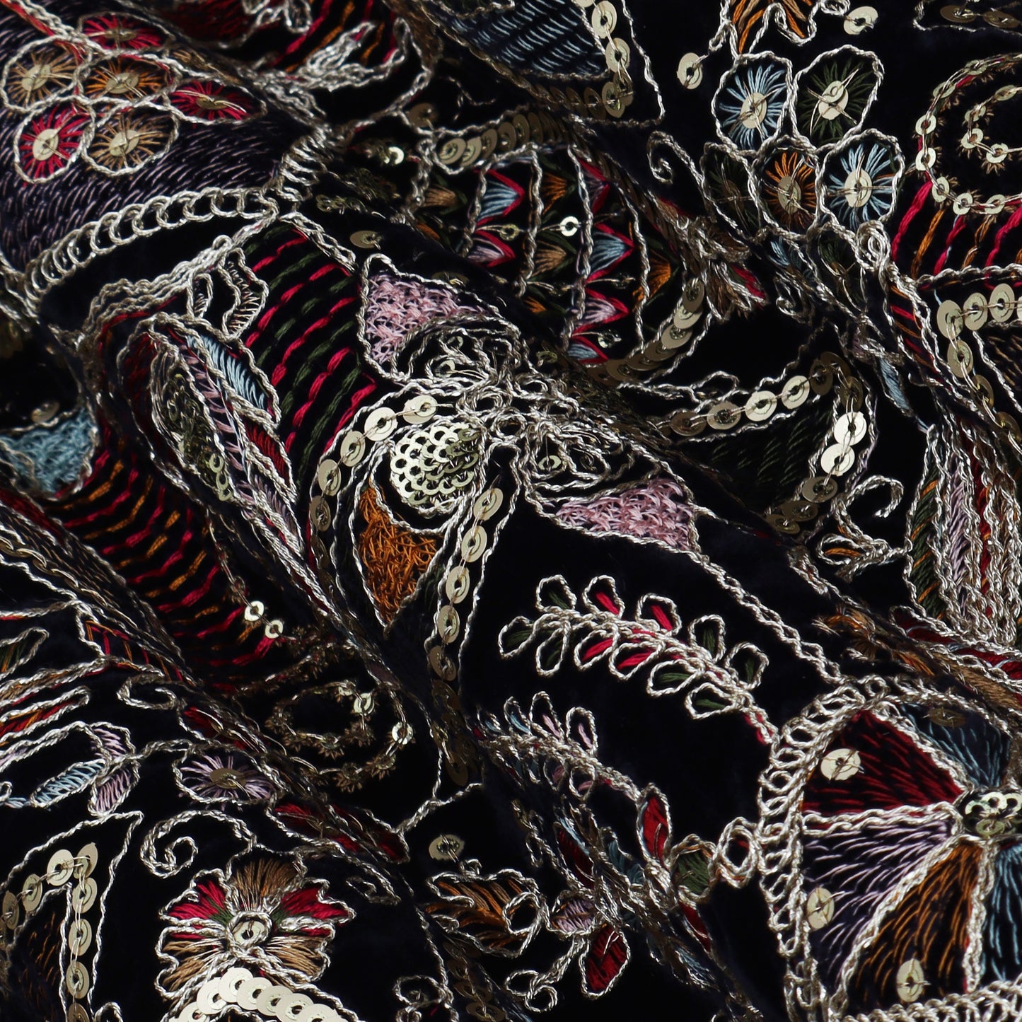 Black Color Velvet Embroidery Fabric