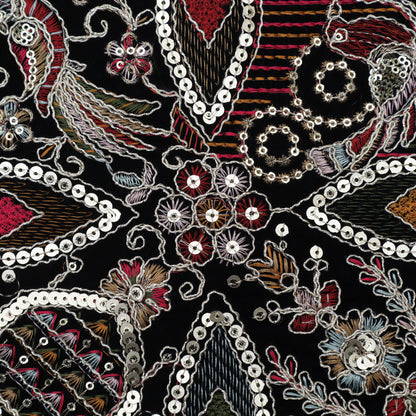 Black Color Velvet Embroidery Fabric