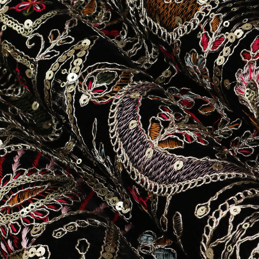 Black Color Velvet Embroidery Fabric