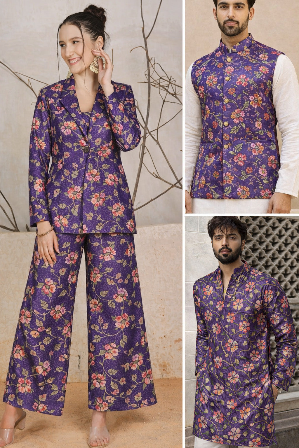 Purple Color Dupion Print Fabric