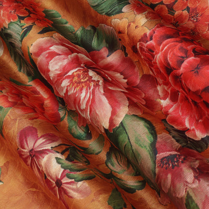 Rust Orange Color Dupion Print Fabric