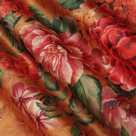 Rust Orange Color Dupion Print Fabric