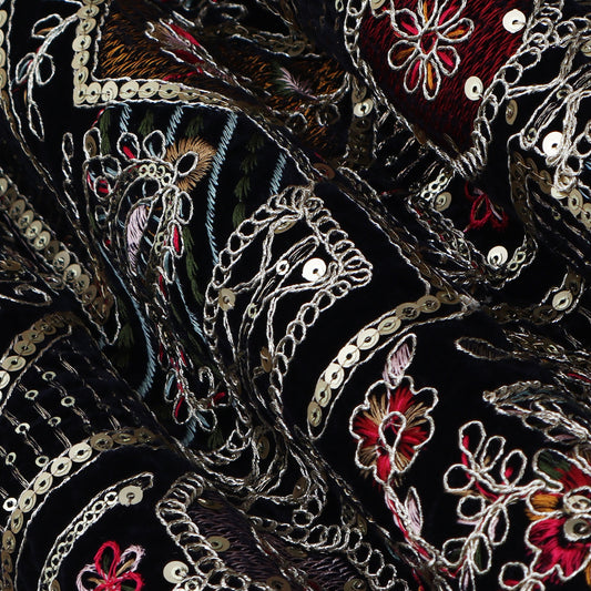 Black Color Velvet Embroidery Fabric