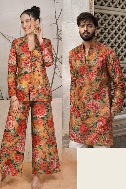 Rust Orange Color Dupion Print Fabric