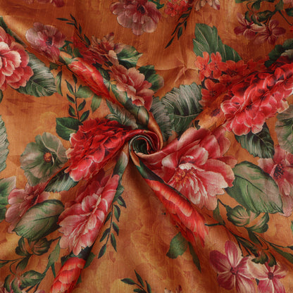 Rust Orange Color Dupion Print Fabric