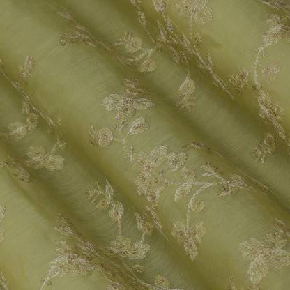 Lemon Color Chanderi Embroidery Fabric