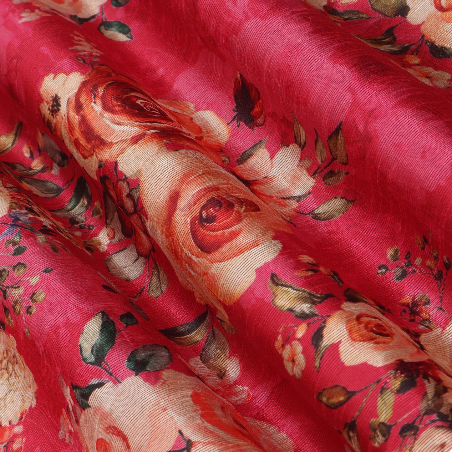 Pink Color Dupion Print Fabric
