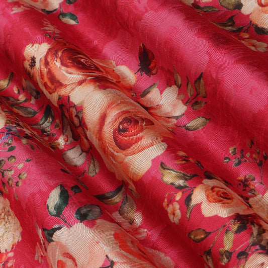 Pink Color Dupion Print Fabric