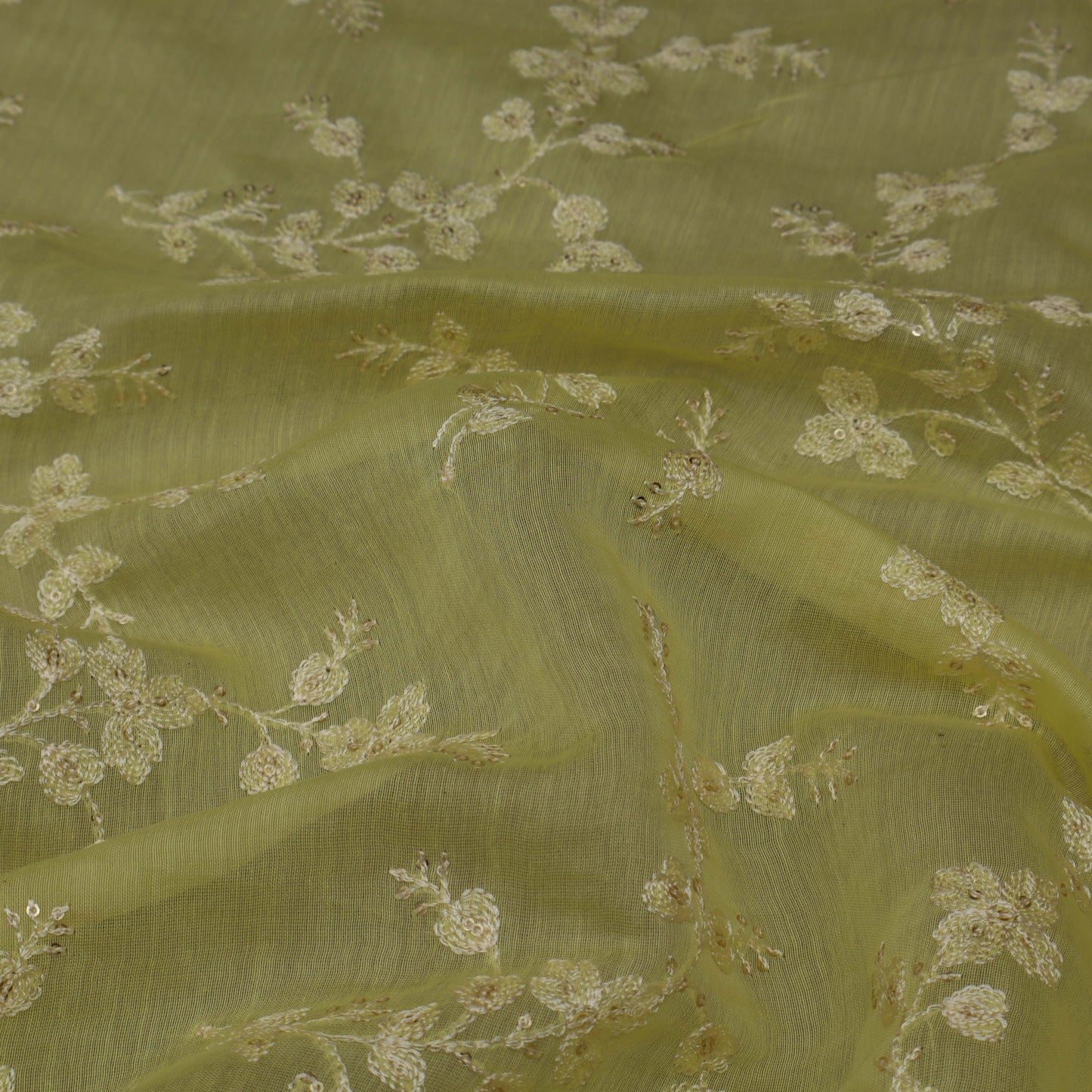 Lemon Color Chanderi Embroidery Fabric