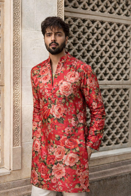 Pink Color Dupion Print Fabric