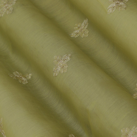 Lemon Color Chanderi Embroidery Fabric