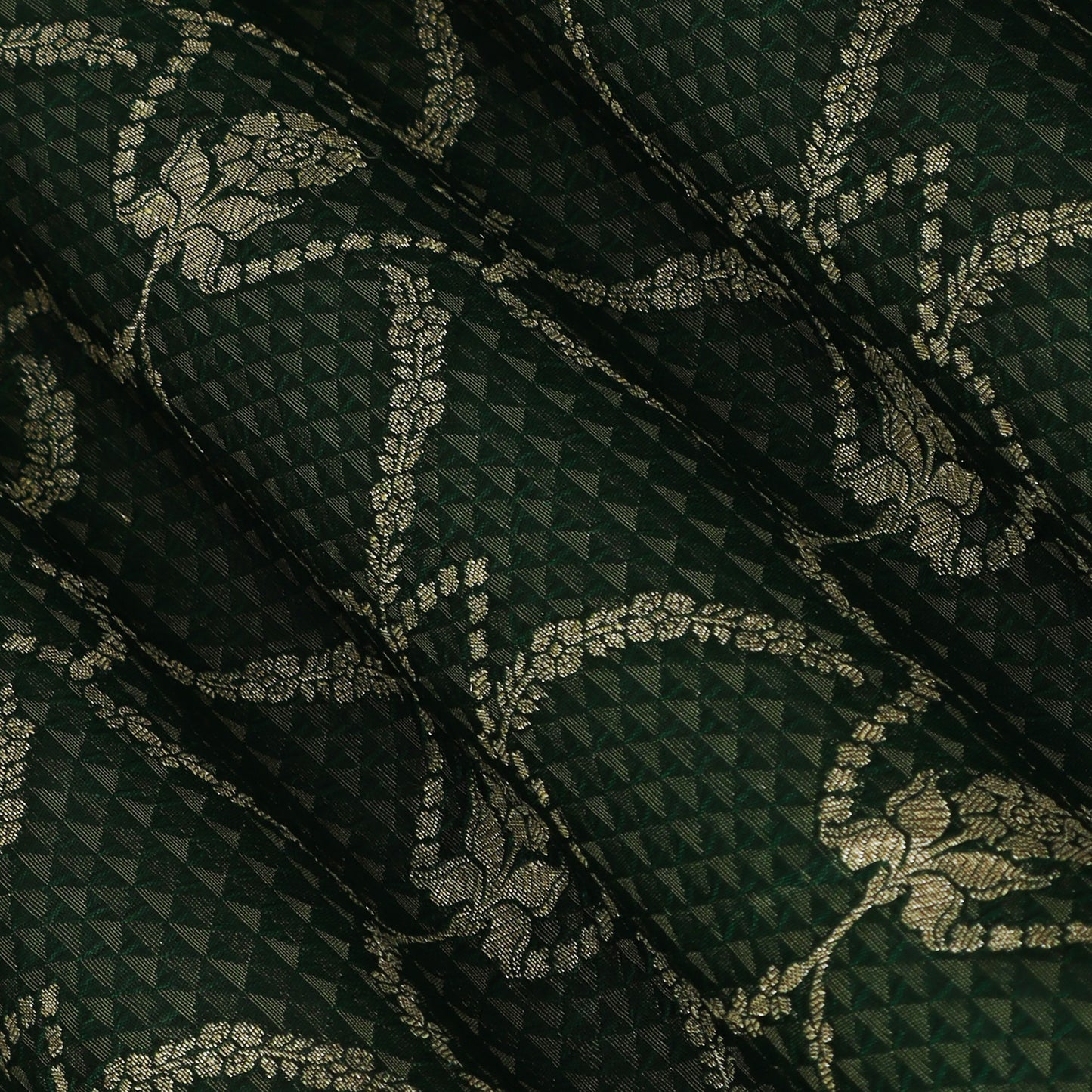 Bottle Green Color Katan Brocade Fabric