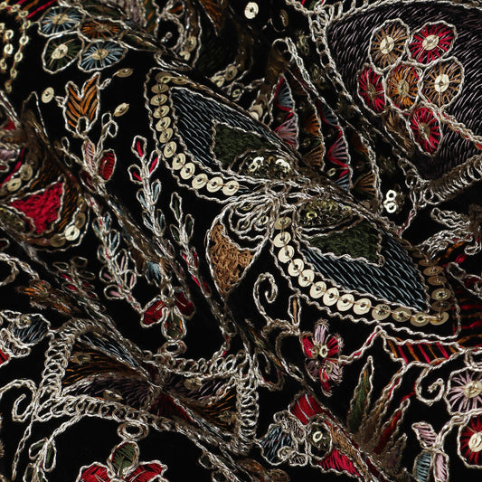 Black Color Velvet Embroidery Fabric