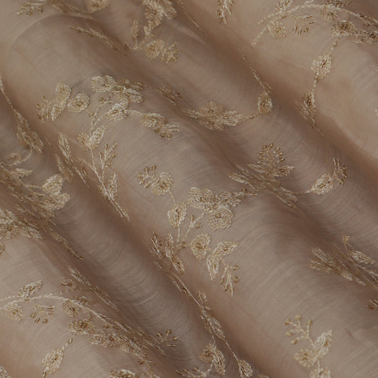 Peach Color Chanderi Embroidery Fabric
