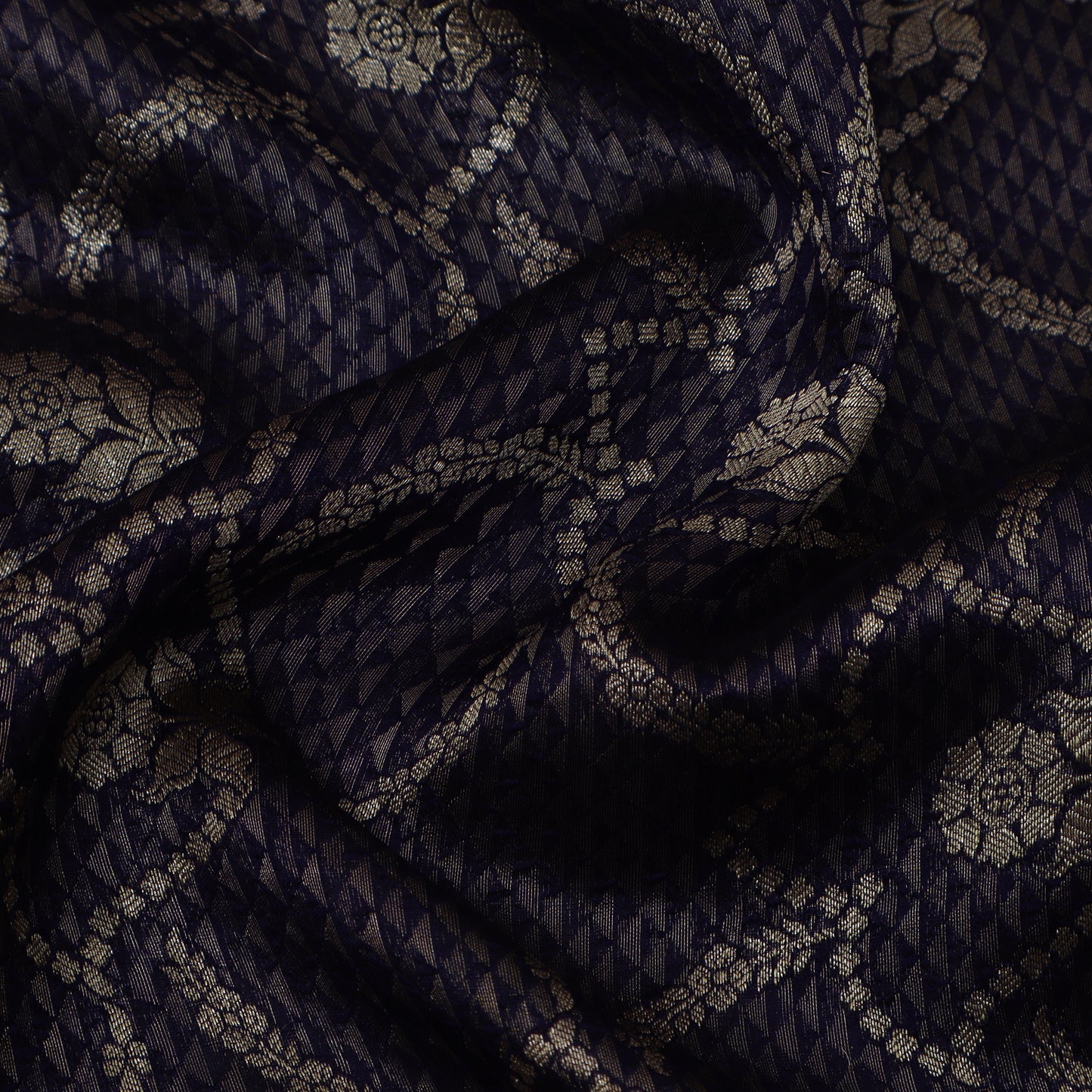 Navy Blue Color Katan Brocade Fabric