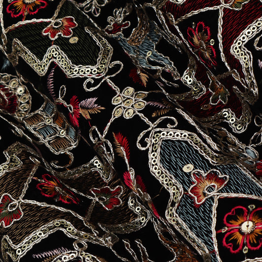 Black Color Velvet Embroidery Fabric