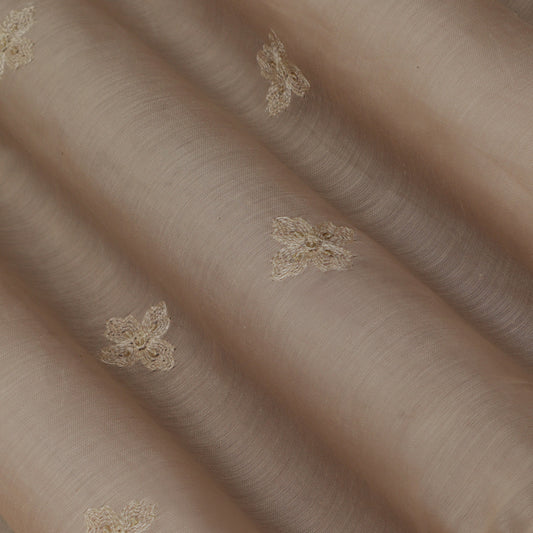 Peach Color Chanderi Embroidery Fabric