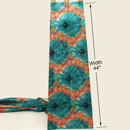 Teal Green Color Dupion Printed Fabric