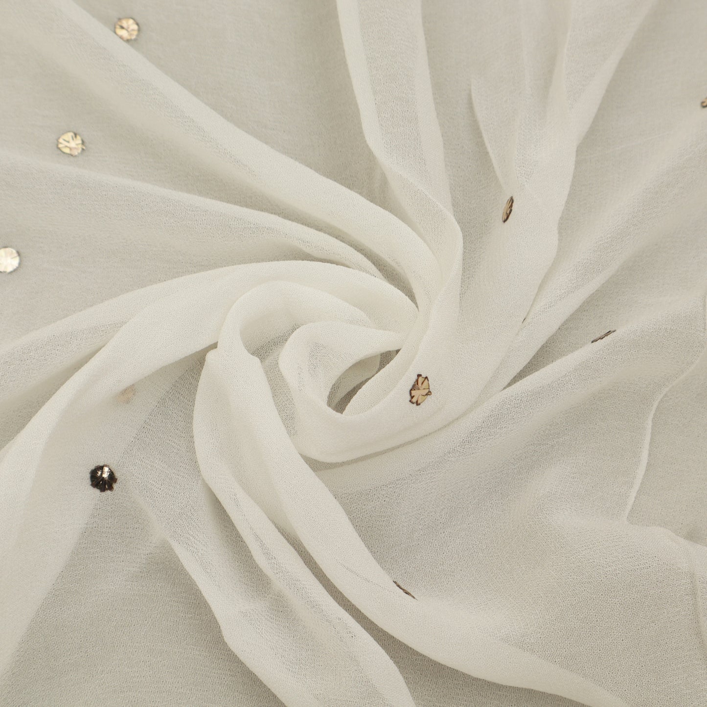 White Color Georgette Mukesh Fabric