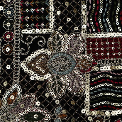 Black Color Velvet Embroidery Fabric