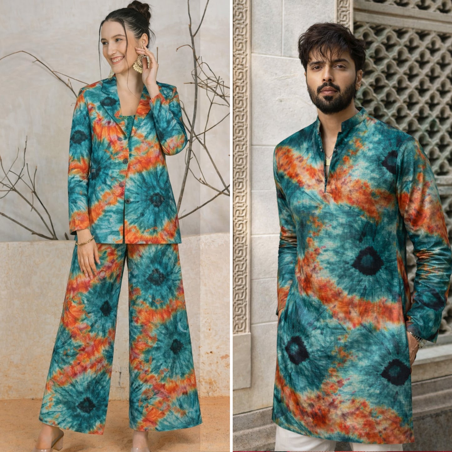 Teal Green Color Dupion Printed Fabric