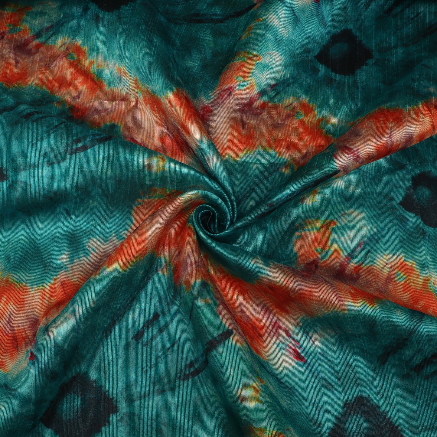 Teal Green Color Dupion Printed Fabric