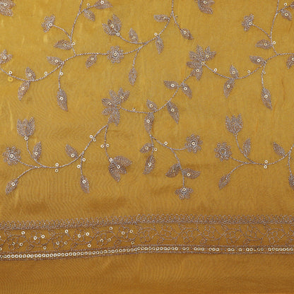 Yellow Color Tissue Zari Embroidery Fabric