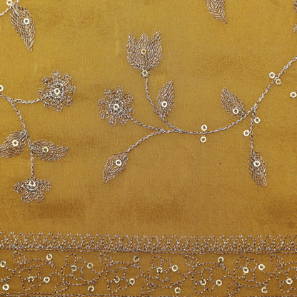 Yellow Color Tissue Zari Embroidery Fabric