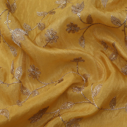 Yellow Color Tissue Zari Embroidery Fabric