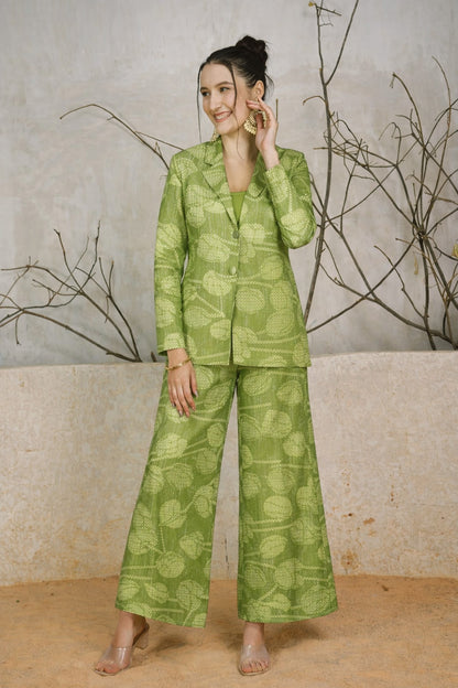 Green Color Dupion Print Fabric