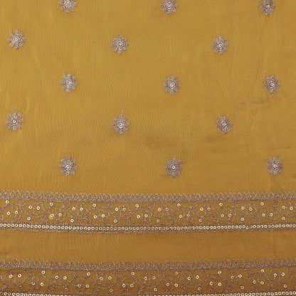 Yellow Color Tissue Zari Embroidery Fabric